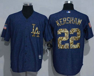 Men's Los Angeles Dodgers #22 Clayton Kershaw Denim Blue Salute to Service Stitched MLB Jersey