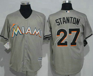 Men's Miami Marlins #27 Giancarlo Stanton Grey New Cool Base Stitched MLB Jersey