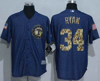Men's Texas Rangers #34 Nolan Ryan Denim Blue Salute to Service Stitched MLB Jersey