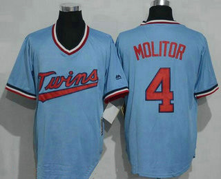Men's Minnesota Twins #4 Paul Molitor Light Blue Pullover Throwback Majestic Cooperstown Collection Jersey