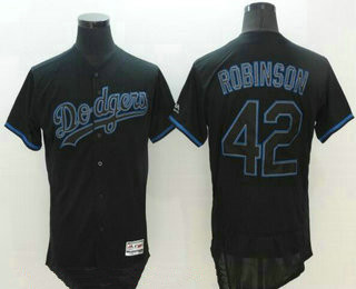 Men's Los Angeles Dodgers #42 Jackie Robinson Retired Lights Out Black Fashion Stitched MLB 2016 Majestic Flex Base Jersey