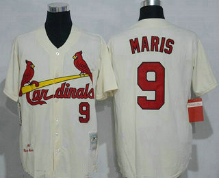 Men's St. Louis Cardinals #9 Roger Maris Cream Stitched 1967 MLB Cooperstown Collection Jersey by Mitchell & Ness