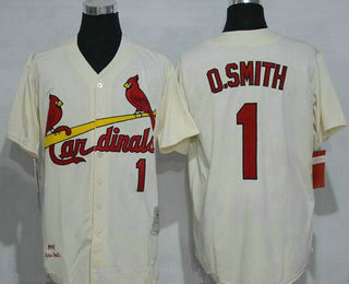 Men's St. Louis Cardinals #1 Ozzie Smith Cream Stitched 1992 MLB Cooperstown Collection Jersey by Mitchell & Ness