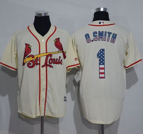 Men's St. Louis Cardinals #1 Ozzie Smith Retired Cream Stitched MLB USA Flag Fashion Jersey