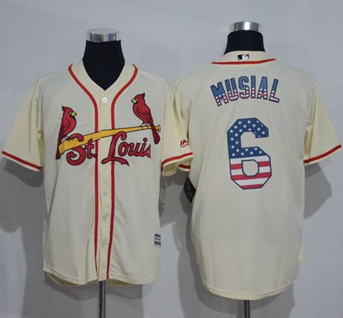 Men's St. Louis Cardinals #6 Stan Musial Retired Cream Stitched MLB USA Flag Fashion Jersey