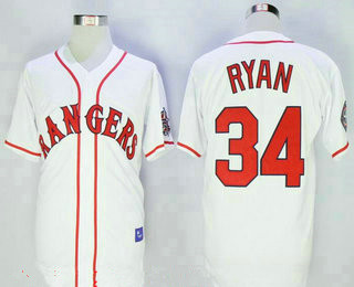 Men's Texas Rangers #34 Nolan Ryan Retired White Stitched 1995 All-Star Patch MLB Cooperstown Throwback Jersey