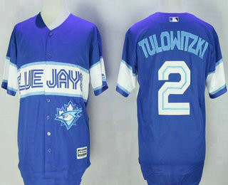 Men's Toronto Blue Jays #2 Troy Tulowitzki New Blue Red Stitched MLB Majestic Cool Base Jersey