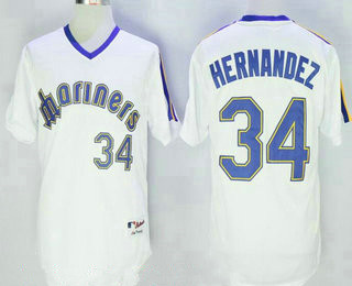 Men's Seattle Mariners #34 Felix Hernandez White Pullover Stitched MLB Majestic 1984 Turn Back the Clock Jersey