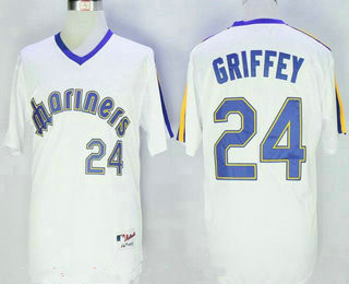 Men's Seattle Mariners #24 Ken Griffey Jr. White Pullover Stitched MLB Majestic 1984 Turn Back the Clock Jersey