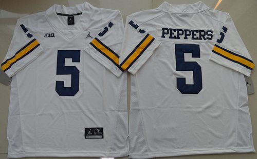Men's Michigan Wolverines #5 Jabrill Peppers White Stitched NCAA Brand Jordan College Football Jersey