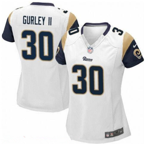 Women's Los Angeles Rams #30 Todd Gurley II White Road Stitched NFL Nike Game Jersey