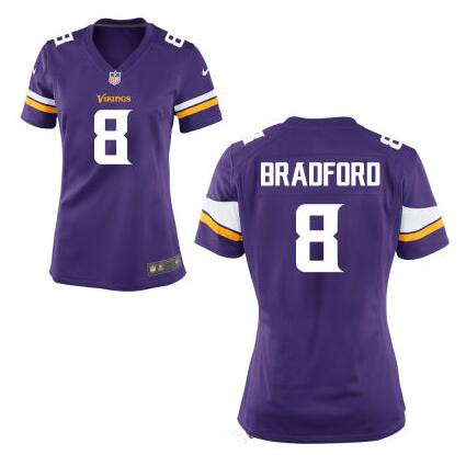 Women's Minnesota Vikings #8 Sam Bradford Purple Team Color Stitched NFL Nike Game Jersey