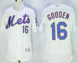 Men's New York Mets #16 Dwight Gooden Retired White Pinstirpe Stitched MLB 2016 Majestic Flex Base Jersey