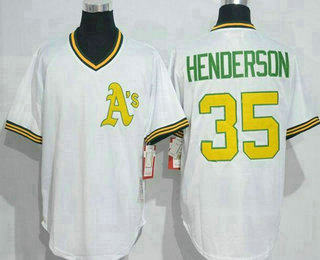 Men's Oakland Athletics #35 Rickey Henderson White Pullover Throwback Jersey By Mitchell & Ness