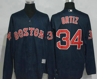 Men's Boston Red Sox #34 David Ortiz Navy Blue Long Sleeve Stitched MLB Majestic Cool Base Jersey