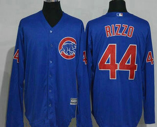 Men's Chicago Cubs #44 Anthony Rizzo Royal Blue Long Sleeve Stitched MLB Majestic Cool Base Jersey