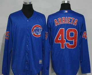 Men's Chicago Cubs #49 Jake Arrieta Royal Blue Long Sleeve Stitched MLB Majestic Cool Base Jersey