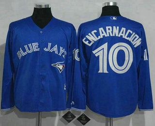 Men's Toronto Blue Jays #10 Edwin Encarnacion Blue Alternate Long Sleeve New Cool Base Jersey