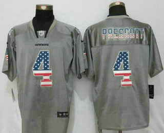 Men's Dallas Cowboys #4 Dak Prescott Gray Flag Fashion NFL Nike Elite Jersey