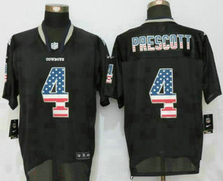 Men's Dallas Cowboys #4 Dak Prescott Black USA Flag Fashion NFL Nike Elite Jersey