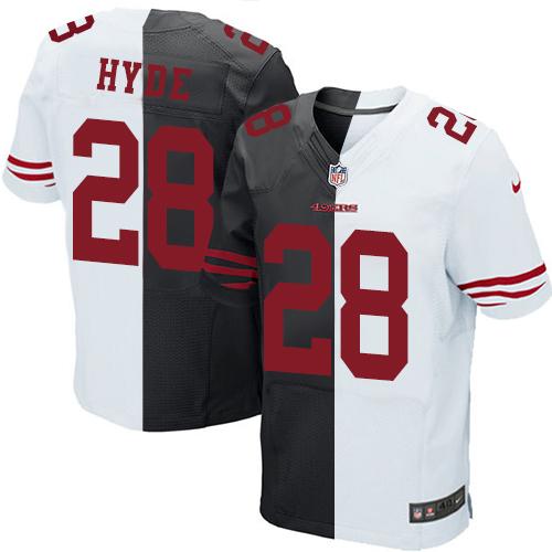 Nike 49ers #28 Carlos Hyde Black White Men's Stitched NFL Elite Split Jersey