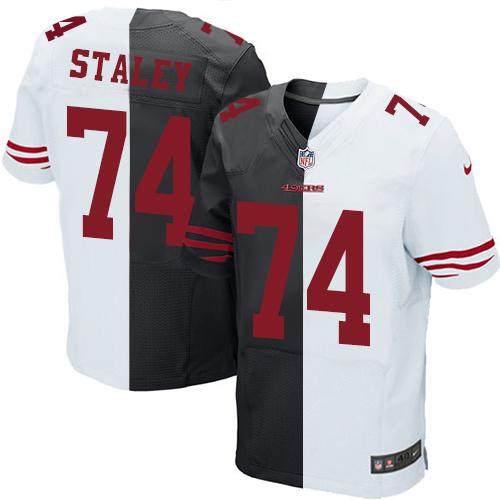 Nike 49ers #74 Joe Staley Black White Men's Stitched NFL Elite Split Jersey
