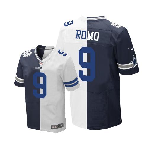 Nike Cowboys #9 Tony Romo Navy Blue White Men's Stitched NFL Elite Split Jersey