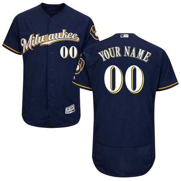 Mens Milwaukee Brewers Navy With Gold Flexbase Majestic MLB Collection Custom Jersey