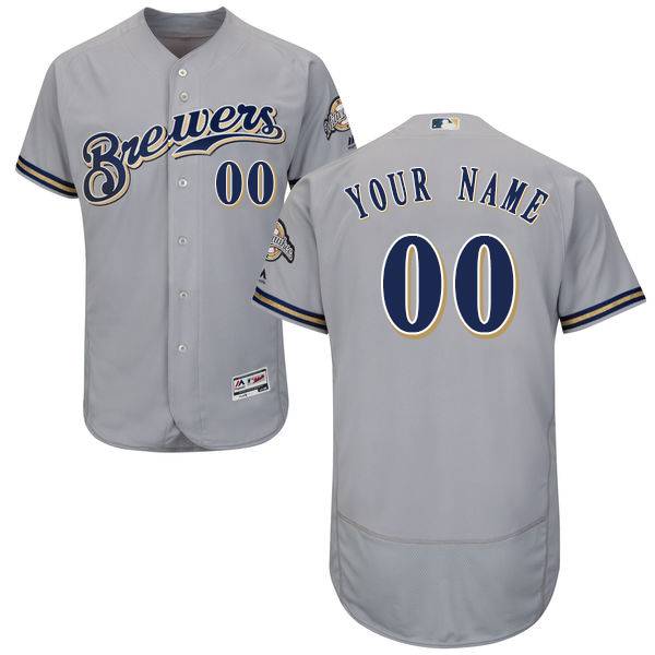 Mens Milwaukee Brewers Grey Customized Flexbase Majestic MLB Collection Jersey