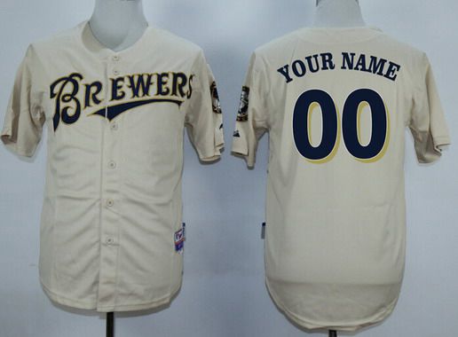 Men's Milwaukee Brewers Customized 2013 Cream MLB Majestic Jersey