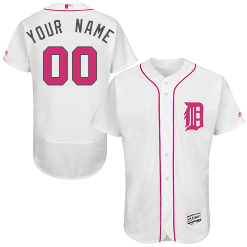 Mens Detroit Tigers 2016 Mothers Day Fashion White Customized Flexbase Majestic MLB Collection Jersey