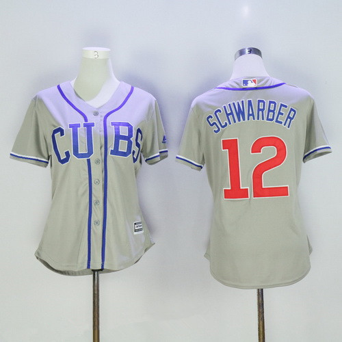 Women's Chicago Cubs #12 Kyle Schwarber Gray CUBS Stitched MLB Majestic Cool Base Jersey