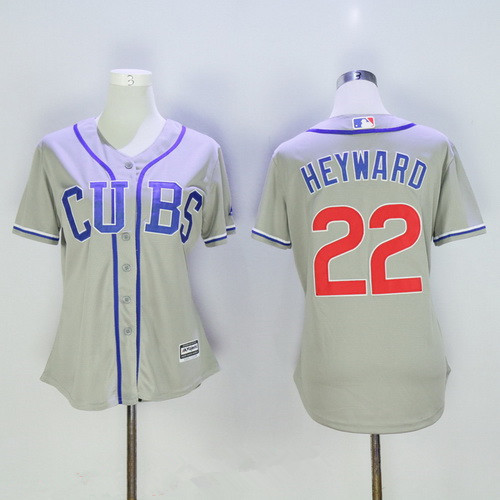 Women's Chicago Cubs #22 Jason Heyward Gray CUBS Stitched MLB Majestic Cool Base Jersey