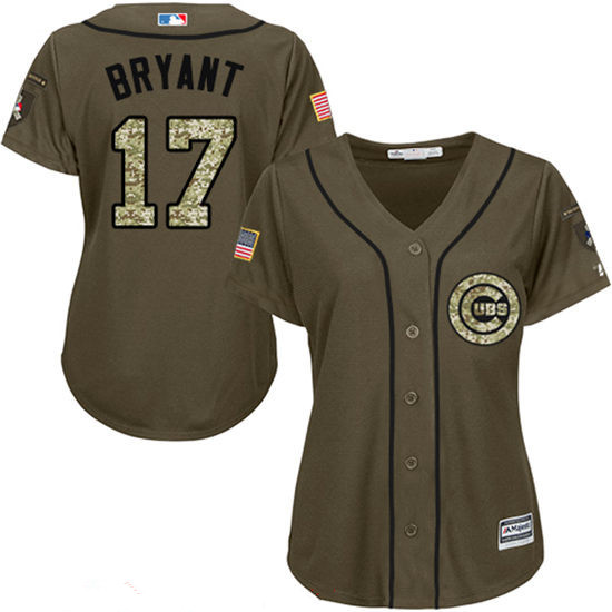 Women's Chicago Cubs #17 Kris Bryant Green Salute To Service Stitched MLB Majestic Cool Base Jersey