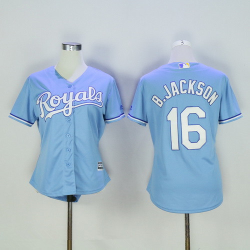 Women's Kansas City Royals #16 Bo Jackson Retired Light Blue Stitched MLB Majestic Cool Base Jersey