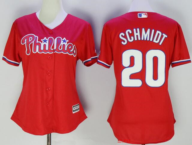 Women's Philadelphia Phillies #20 Mike Schmidt Red Stitched MLB Majestic Cool Base Jersey