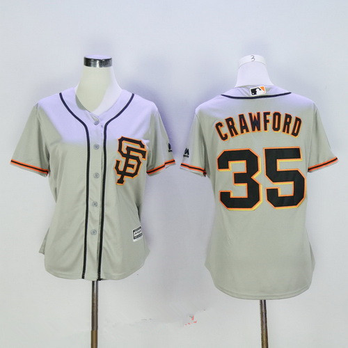 Women's San Francisco Giants #35 Brandon Crawford Gray SF Stitched MLB Majestic Cool Base Jersey