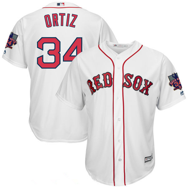 Youth Boston Red Sox #34 David Ortiz White Home Stitched MLB Majestic Cool Base Jersey with Retirement Patch