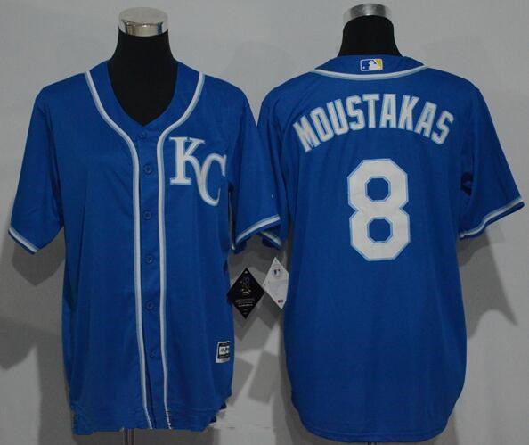 Youth Kansas City Royals #8 Mike Moustakas Navy Blue KC Stitched MLB Majestic Cool Base Jersey
