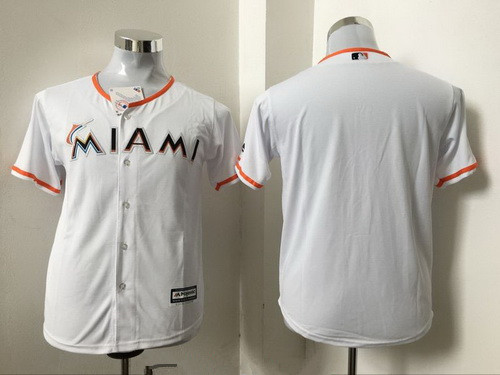 Youth Miami Marlins Blank White Home Stitched MLB Majestic Cool Base Jersey