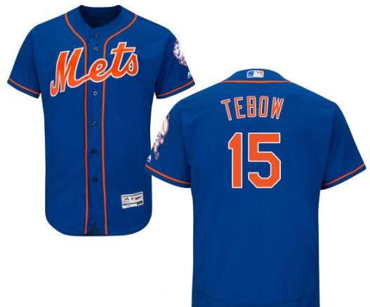 Youth New York Mets #15 Tim Tebow Blue With Orange Stitched MLB Majestic Cool Base Jersey