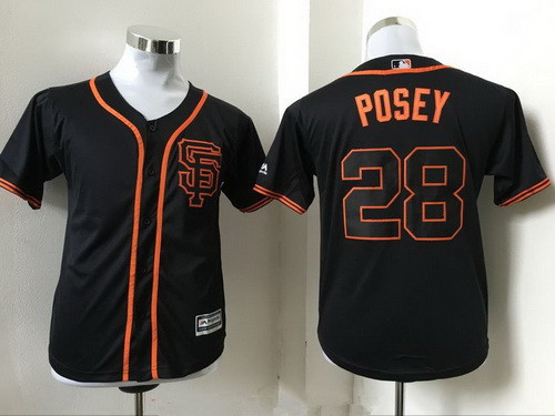 Youth San Francisco Giants #28 Buster Posey Black SF Stitched MLB Majestic Cool Base Jersey