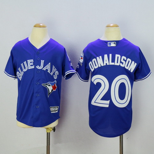 Youth Toronto Blue Jays #20 Josh Donaldson Blue 40th Anniversary Patch Stitched MLB Majestic Cool Base Jersey