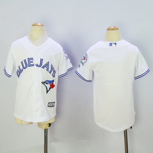 Youth Toronto Blue Jays Blank White 40th Anniversary Patch Stitched MLB Majestic Cool Base Jersey