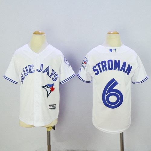 Youth Toronto Blue Jays #6 Marcus Stroman White 40th Anniversary Patch Stitched MLB Majestic Cool Base Jersey