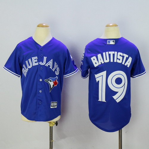 Youth Toronto Blue Jays #19 Jose Bautista Blue 40th Anniversary Patch Stitched MLB Majestic Cool Base Jersey