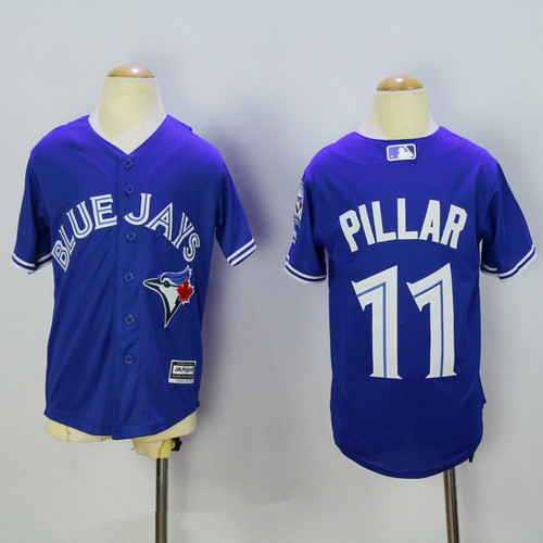 Youth Toronto Blue Jays #11 Kevin Pillar Blue 40th Anniversary Patch Stitched MLB Majestic Cool Base Jersey