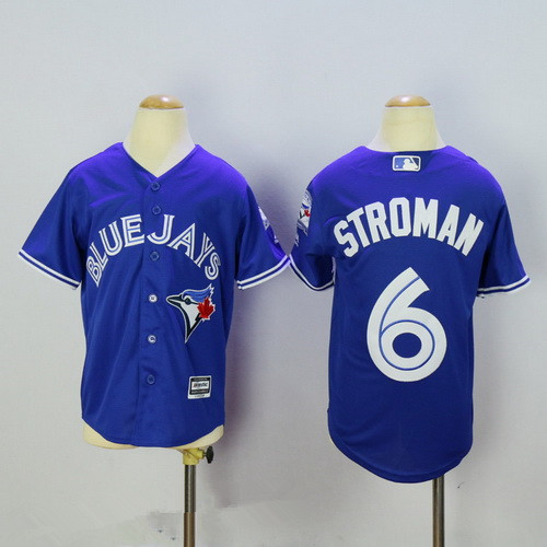 Youth Toronto Blue Jays #6 Marcus Stroman Blue 40th Anniversary Patch Stitched MLB Majestic Cool Base Jersey