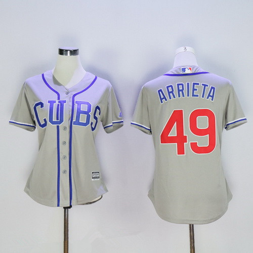 Women's Chicago Cubs #49 Jake Arrieta Gray CUBS MLB Cool Base Stitched Baseball Jersey