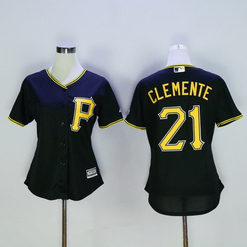 Women's Pittsburgh Pirates #21 Roberto Clemente Retired Black MLB Cool Base Stitched Baseball Jersey